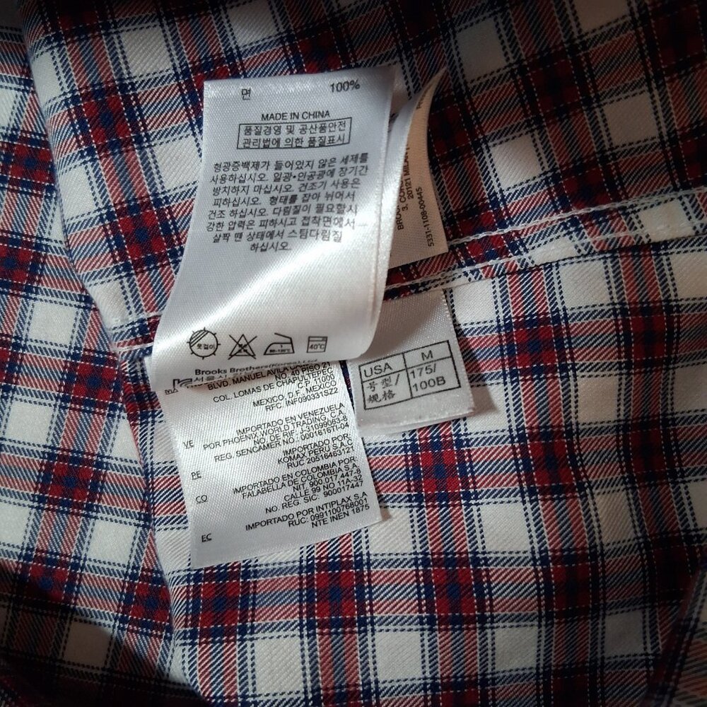 Brooks Brothers Shirt Men Meidum Regent Fit White Red Blue Plaid Button Down - Picture 9 of 14